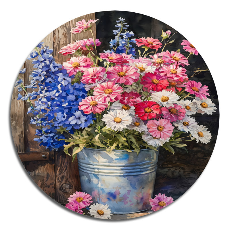 Karenda - reproduction d'art traditionnelle rose en métal, H 16 po x l 16 po