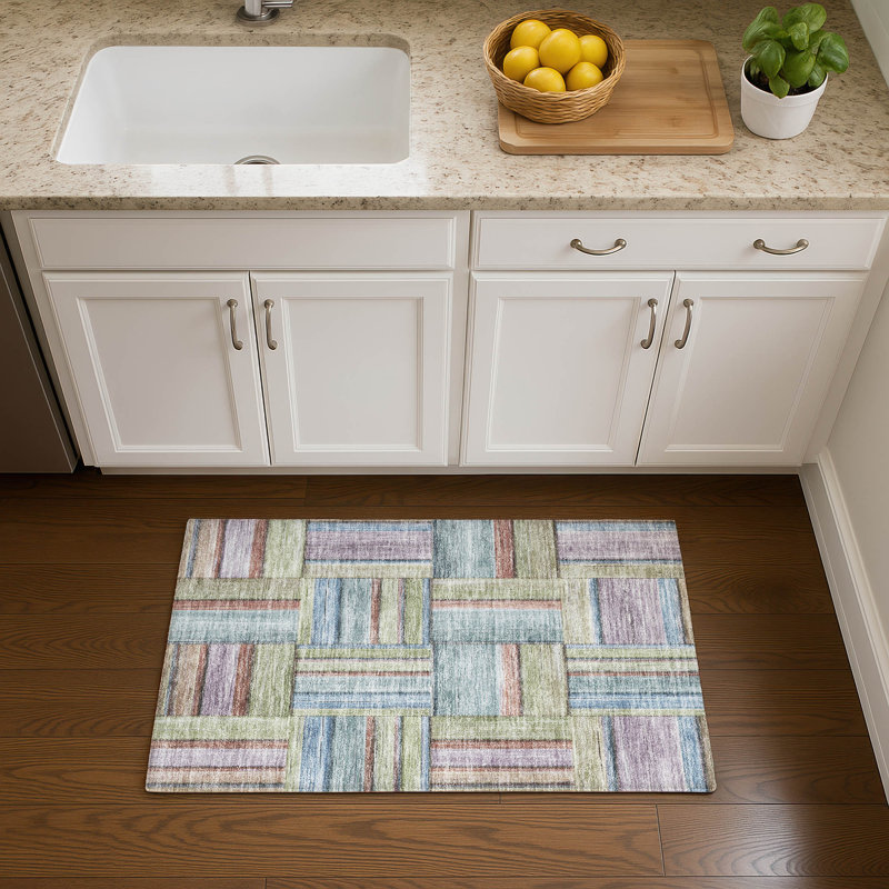 Premium Machine Washable Mayfield AMF2285 Geometric Rug, 1'8" x 2'6", Aloe