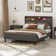 Modern Upholstered Solid Wood Bed Frame with Bookcase Headboard