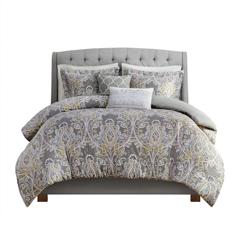 Housse de couette 5 pièces en coton gris pour lit très grand avec revers uni, King Duvet Cover + 4 Additional Pieces