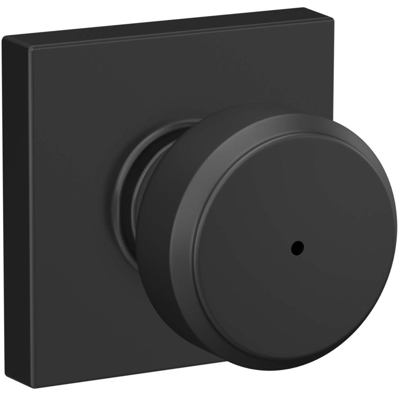 Bowery Privacy (Bed & Bath) Door Knob with Rosette, Matte Black