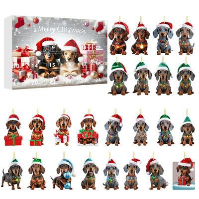 2024 Festival Vacation Advent Calendar 24 Day Christmas Countdown Calendar Dachshund Pendant With Santa Hats 2D Xmas Tree Chicken Ornaments For Christ