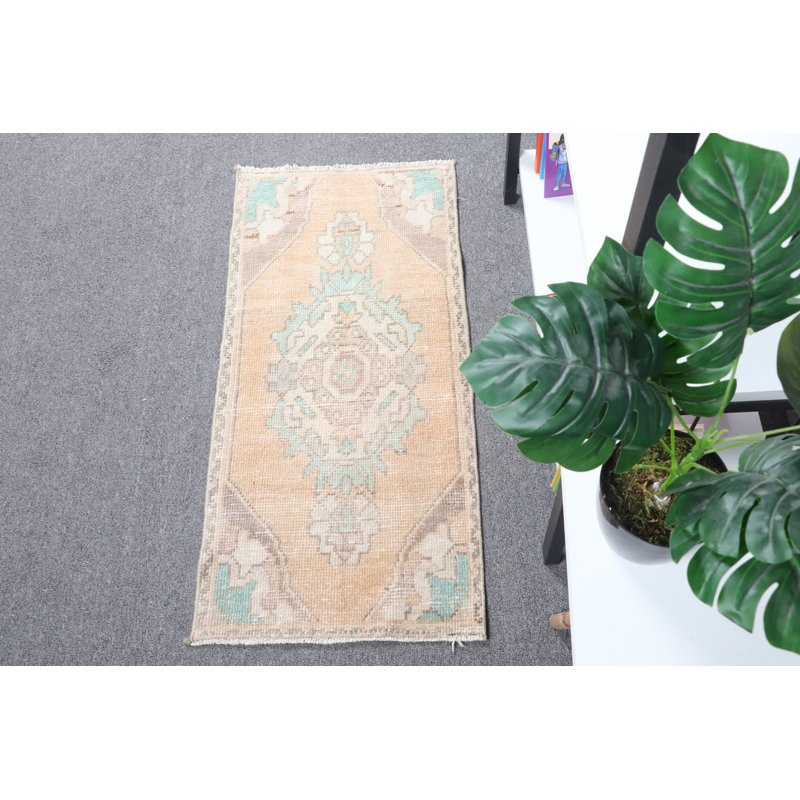 Vintage Small Turkish Rug With Pastel Tones Ideal As A Unique Bohemian Handmade Wool Entryway Mat For Home Decor Accent