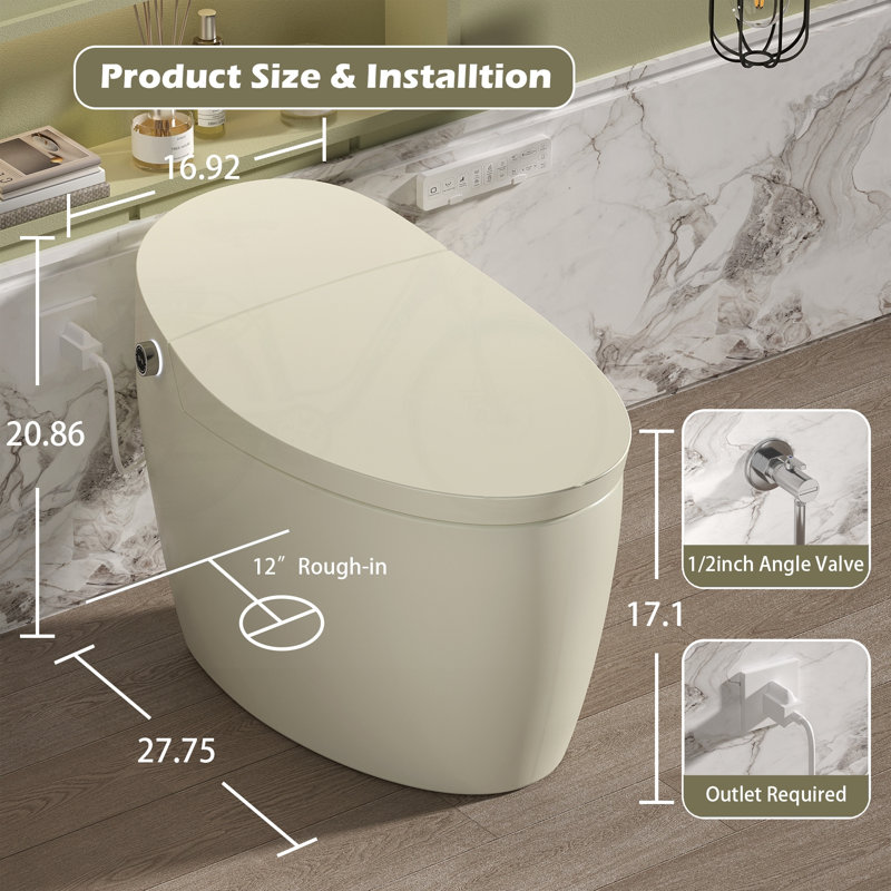 Toilette intelligente avec bidet intégré, toilette une pièce à ouverture / fermeture automatique ADA, Black