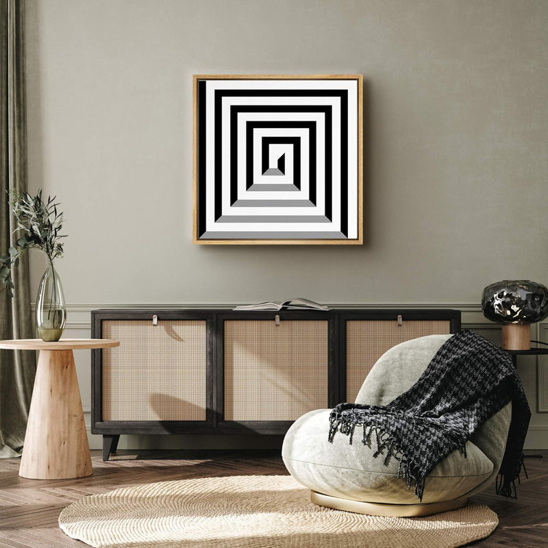 " 3D Optical Illusion Twisting Square Maze Abstract Shapes Minimalism Alternative Dramatic Dark ", 16" H x 16" W x 1.5" D