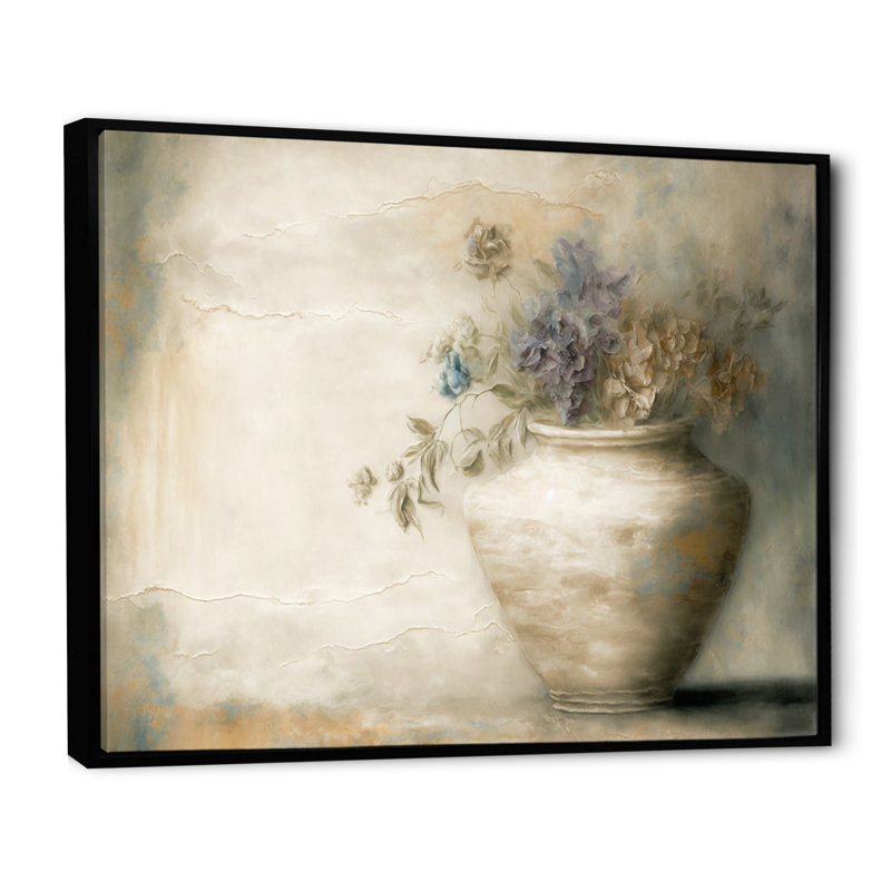 Nature morte, fleurs sauvages dans des couleurs rétro - art floral sur toile, H 24 po x l 32 po x P 1 po, Cadre flottant noir