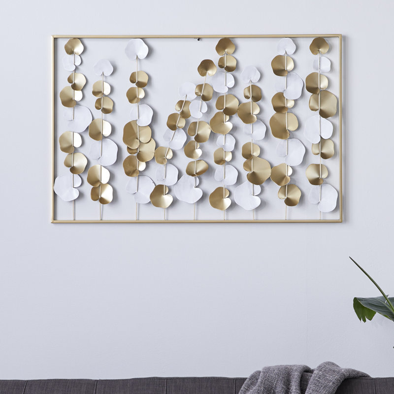 Gold Metal Floral Wall Decor with White Accents 40" x 2" x 26"