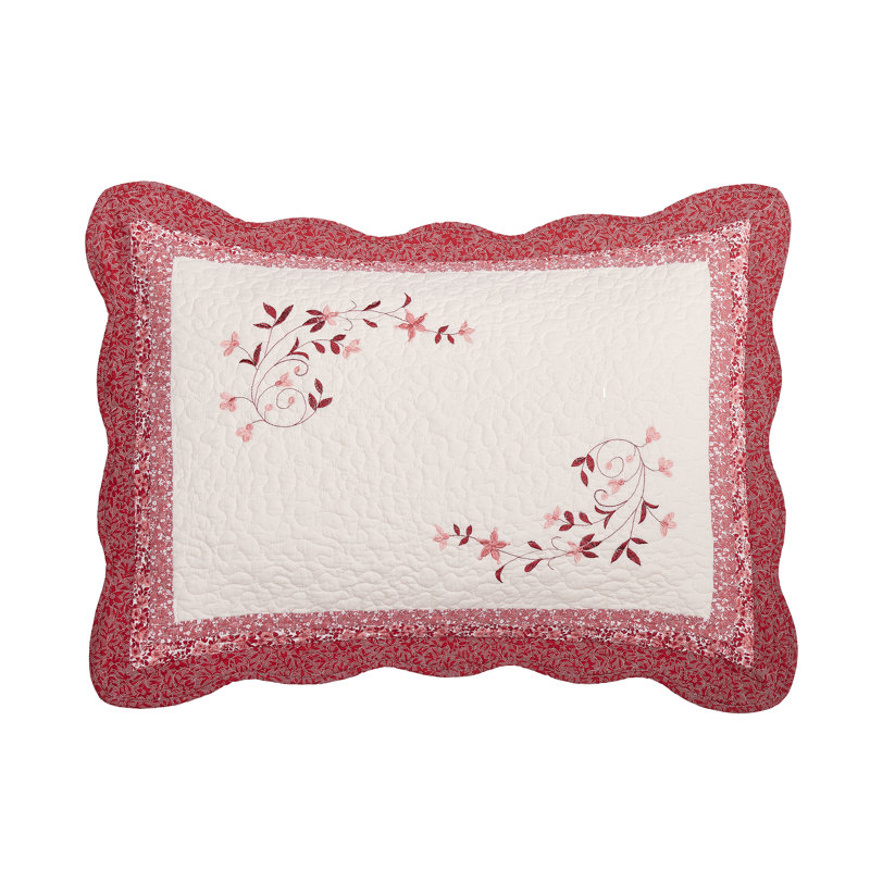 Caroline Red and Ivory Embroidered Cotton Pillow Sham