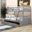 Lit superposé simple au dessus d'un lit double en bois avec 2 tiroirs de rangement-370864342