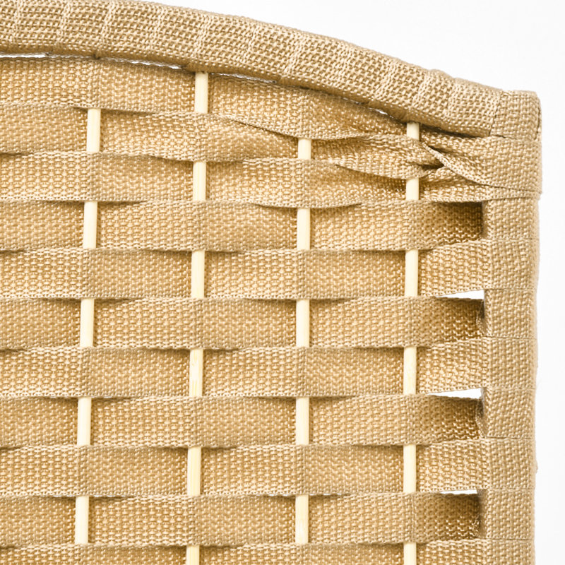 Paravent de chambre à coucher à 4 panneaux, hauteur de 1,70 m. Design tissé à la main avec une touche de bois naturel. Cloison polyvalente. Cadre et sangles en polypropylène. Léger et pliable. Aucun assemblage requis.