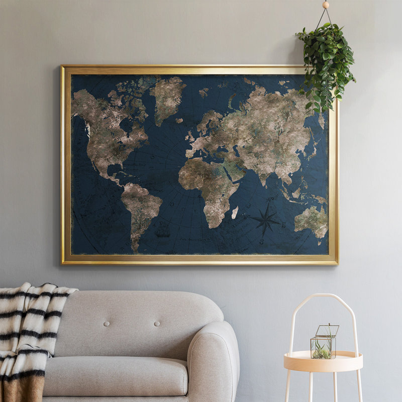 Marine atlas - Reproduction d'un seul cadre photo sur toile, Or, H 30,5 po x l 42,5 po x P 1,25 po