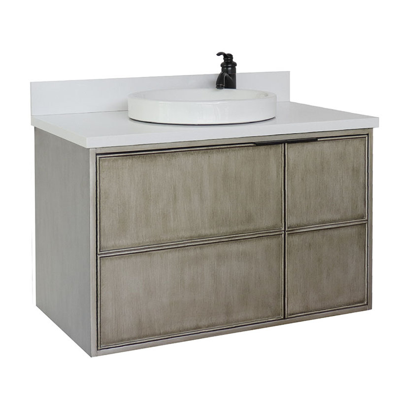 37'' Single Bathroom Vanity with Granite Top, White Quartz