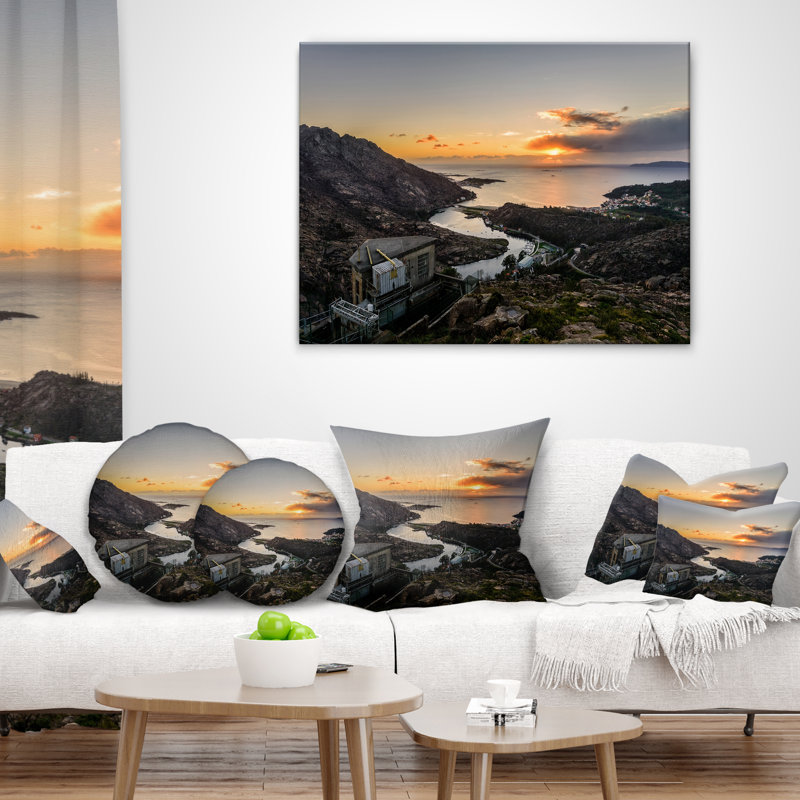 Coussin Schafer Ezaro Panorama Galicia, Espagne, 16 po x 16 po, Coussin décoratif