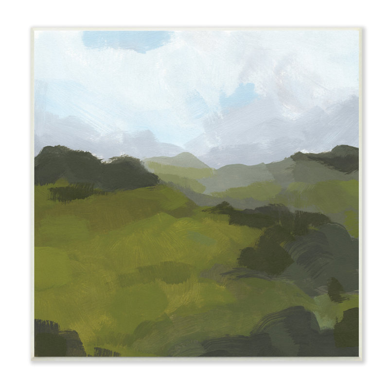Paysage de prairie vert épais nuageux, Bois, H 12 po x l 12 po