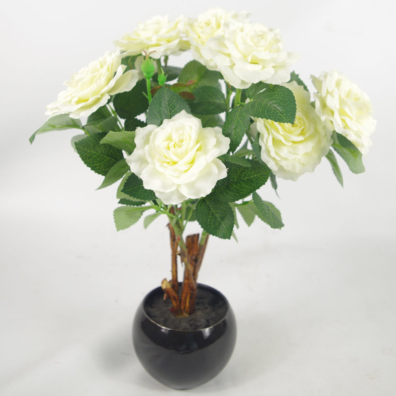 Plastic, Fabric, Faux Silk Artificial Arrangement in Planter, White