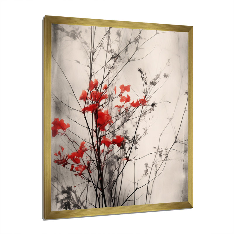 «Red Gray Herb Garden II», art mural floral, H 20 po x l 12 po x P 1 po, Cadre doré simple