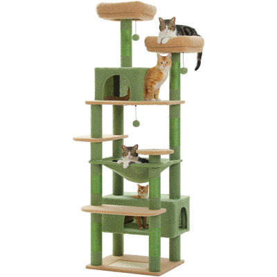 Large Cat Tree, Cat Tower For Large Cats, Cat Condo With Sisal-Covered Scratching Posts And Pads, 2 Padded Perch, Dual Condo And Basket For Indoor Cats