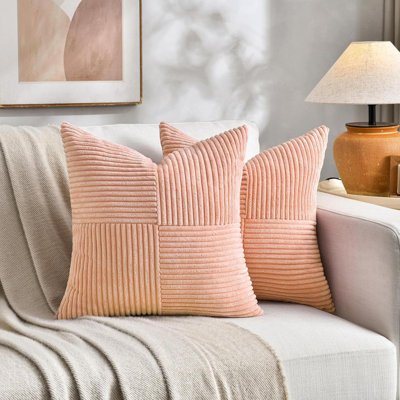 2 Packs  Decorative Throw Pillow Covers  For Living Room Couch Bed Sofa, Rustic Farmhouse Boho Home Decor, Soft Corss Patchwork Corduroy Textured Square Cushion Case