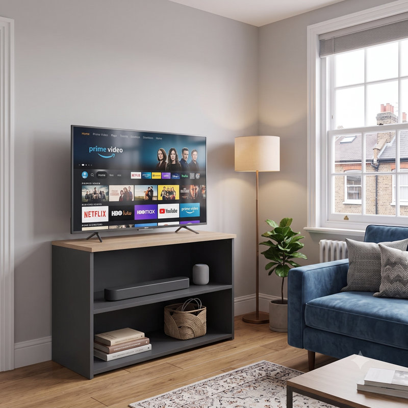 80cm Wide TV Stand with 2 Open Shelves and Oak-Effect Top, Graphite and Oak