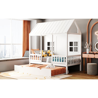 Lit de jour simple en bois avec lit gigogne - blanc pour une chambre douillette Atmosphere