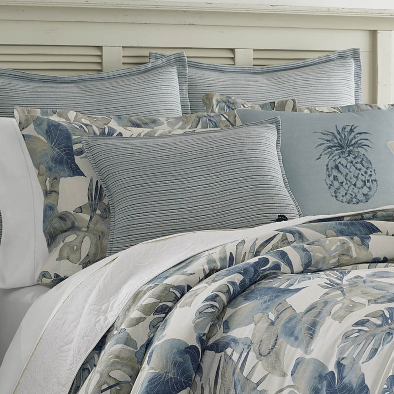 Tommy Bahama Raw Coast Blue Cotton Reversible Duvet Cover Set, Full/Queen Duvet Cover + 2 Standard Shams