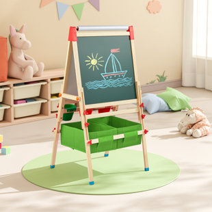 EALING BABY Art Easel - Wood Frame with Storage Boxes - Green