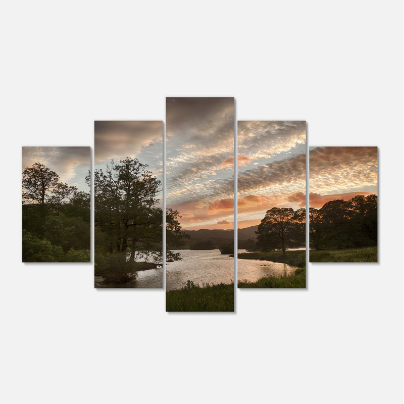 Sunset Over Rydal Waters - 5 Piece Wrapped Canvas Photograph