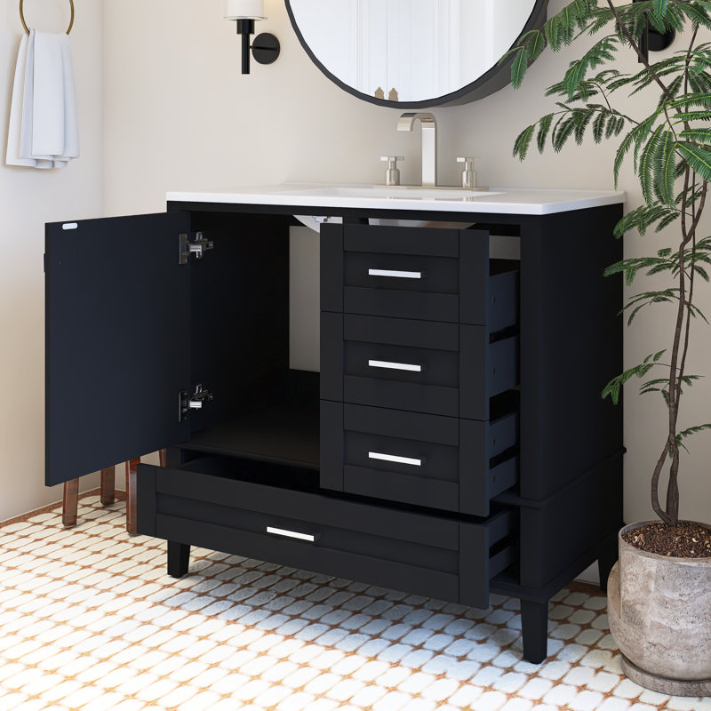 Meuble-lavabo sur pied 36 po, Noir / argenté