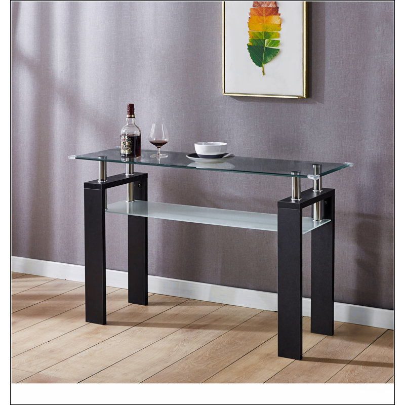 Console en panneau de fibres à densité moyenne, plateau en verre trempé, table de vestibule moderne, Noir
