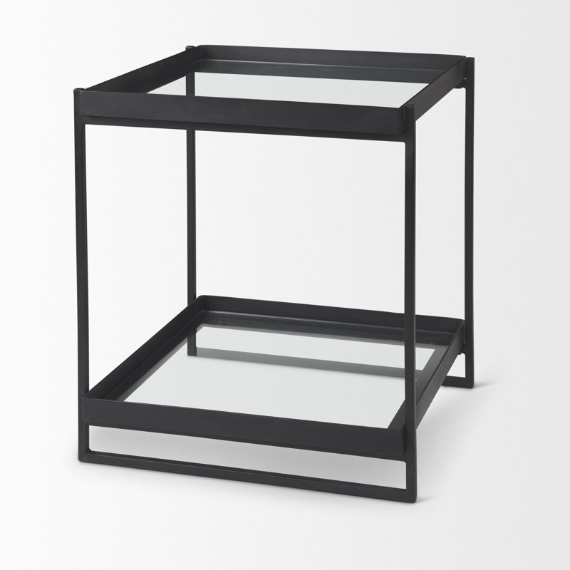 Table de bout en verre avec rangement, Noir