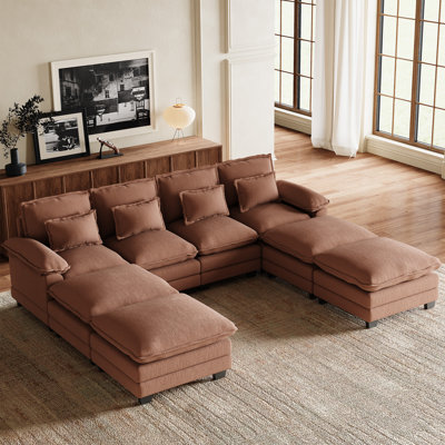 116 Inch Modular U Shaped Chenille Sectional Sofa with Four Ottomans