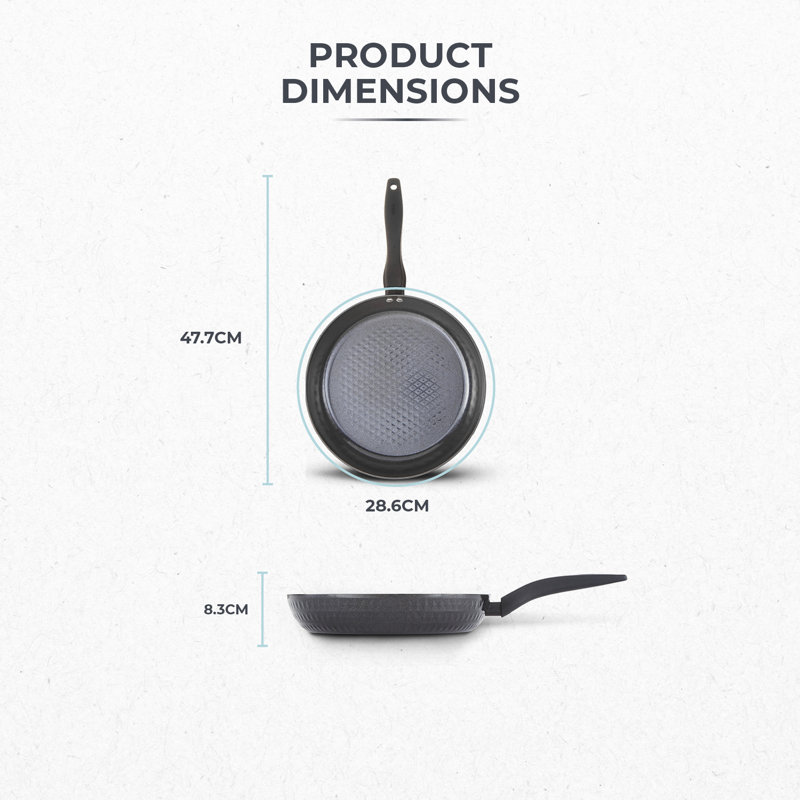 Tower Diamo 24cm - 30cm Frying Pan with Black Diamond Ceramic Non-Stick Coating & Softtex Handle, Aluminium, Black, 28 cm