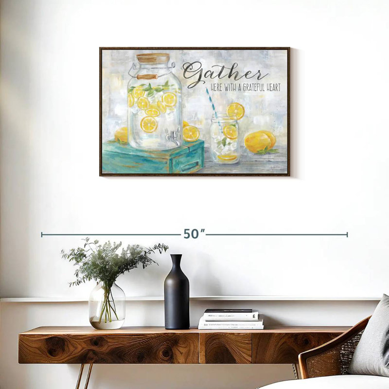 Paysage «Gather Here Country Lemons», Cadre flottant noyer, 31 po x 21 po