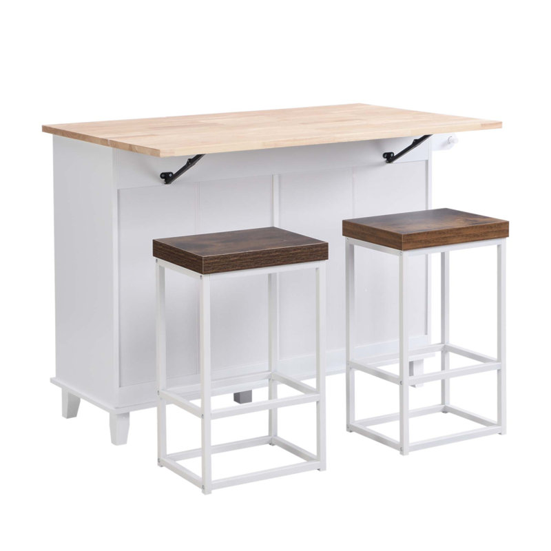 Ensemble d'îlot de cuisine Farmhouse avec abattant et 2 sièges, rangement spacieux et tablette réglable pour les cuisines modernes
