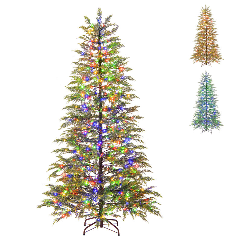 Arbre de Noël artificiel illuminé 6,5 pi avec 578 branches et 390 lumières multicolores, H 6,5 pi, Vert