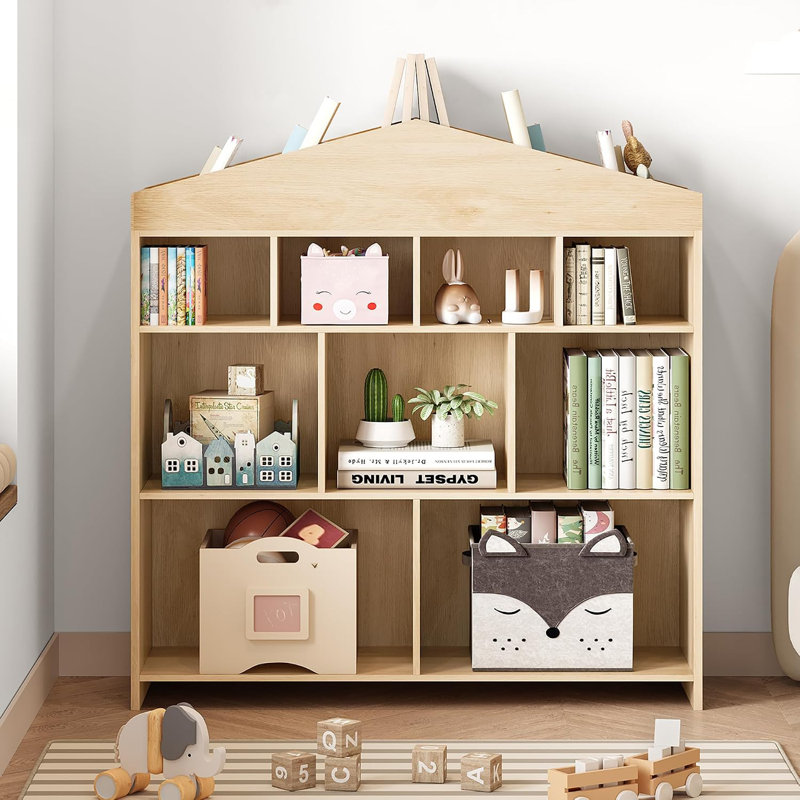 Organisateur de bibliothèque et de jouets pour 9 enfants, tablette de rangement en bois pour salle de jeux, chambre de bébé