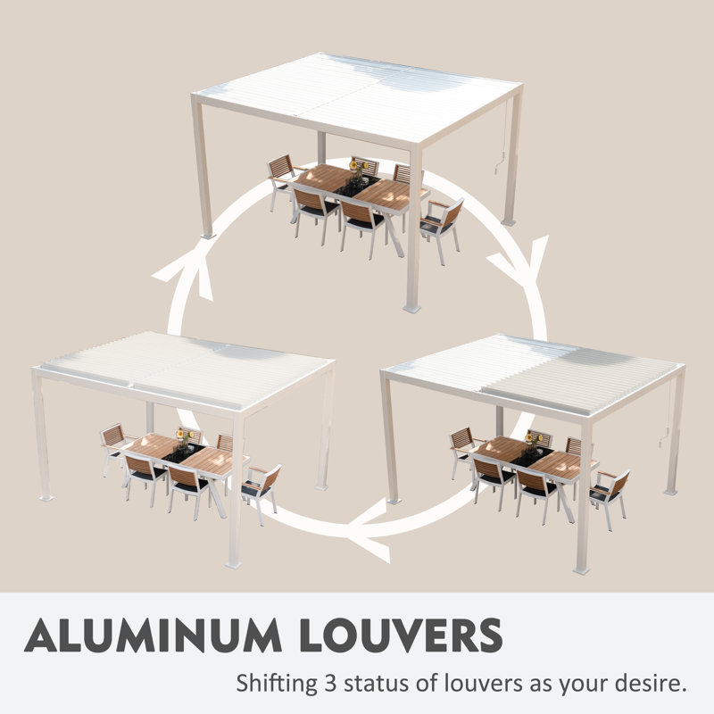 White Aluminum 10'x12' Outdoor Louvered Pergola with Adjustable Roof