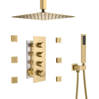 Herathena 3 Functions Ceiling Mounted Luxury Shower System with 6 Body Jets (Rough-in Valve Included)