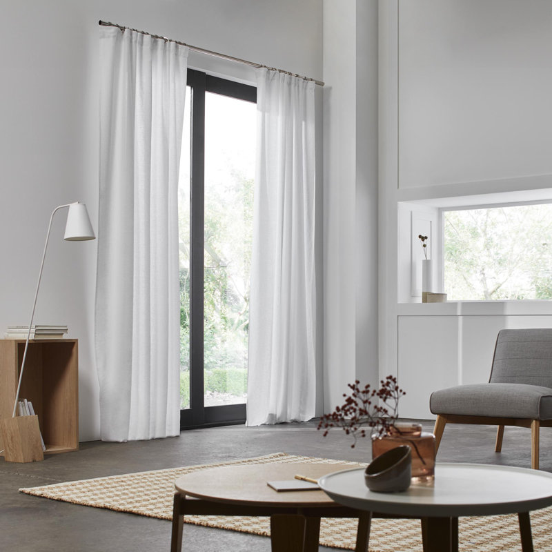 Carlina Linen Semi Sheer Single Curtain Panel, White, 200cm W x 280cm L