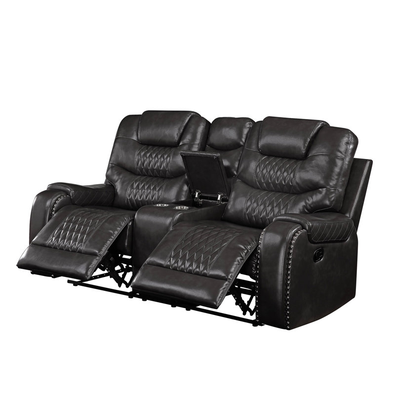Causeuse inclinable en cuir synthétique Braylon Magnetite avec porte-gobelet