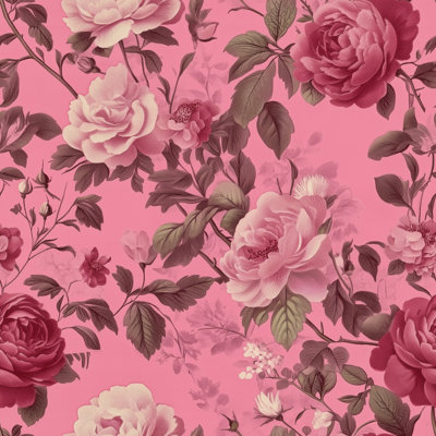 Romantic Rose Garden Vintage Floral on Pink Removable Wallpaper