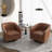 Applewold Upholstered Coffee Faux Leather Swivel Barrel Chair with Solid Wood Base-192044275