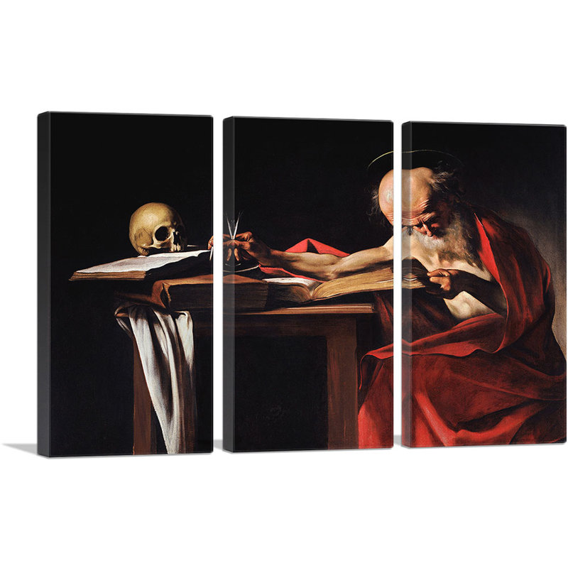 " Saint Jerome Writing 1606 " by Caravaggio 3 - Pieces Painting Print, 40" H x 60" W x 1.5" D