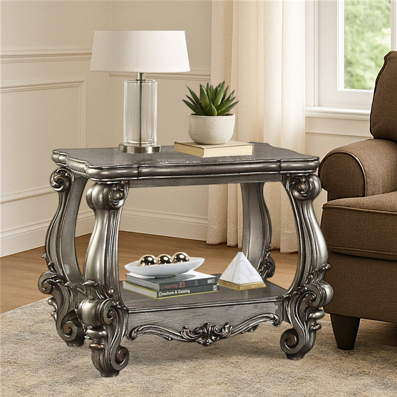 Table de bout Elegant Calla - Finition platine antique avec tablette inférieure pour un décor de salon et de maison élégant