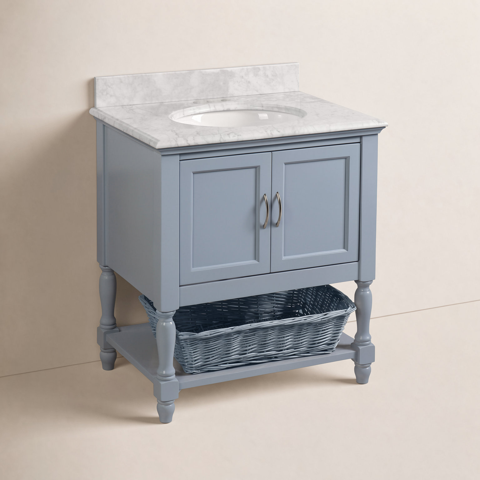Hampton 30'' Single Bathroom Vanity, Carrara Marble, Powder Blue