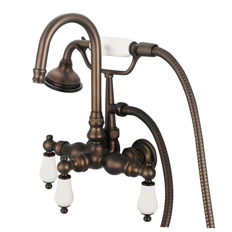 Stonington 3 Handle Wall Clawfoot Tub Faucet, Porcelain Lever Handles, Oil Rubbed Bronze