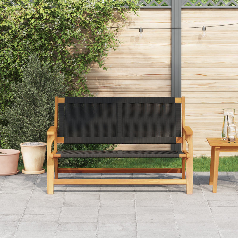 Wood, Rope Medium Ergonomic Outdoor Bench Rectangular, Black