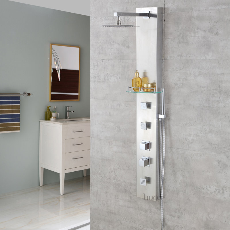 Panneau de douche à pluie multifonctionnel thermostatique 55 po avec pomme de douche réglable