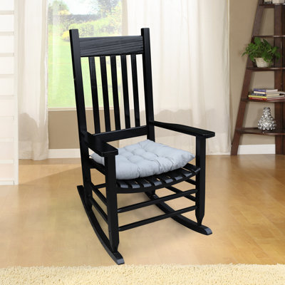 Chaise berçante en bois - noire, fabriquée en bois franc massif, dotée d'un siège et d'accoudoirs larges, d'un dossier à lattes, facile à assembler et d'une chaise de 250 lb