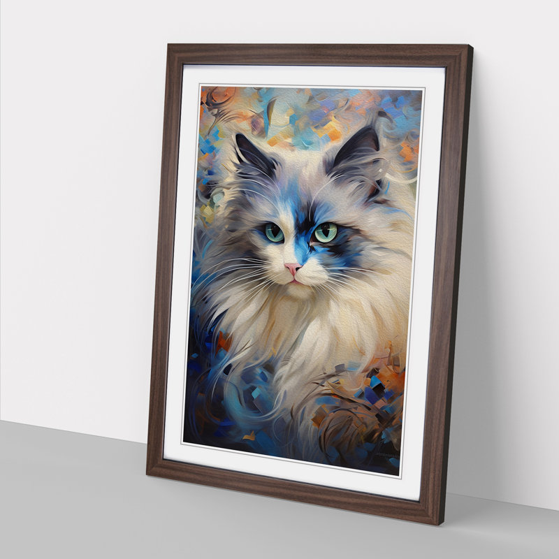 Ragdoll Cat Abstract No.3 - Single Picture Frame Print on Wood, Walnut Framed, 46cm H x 34cm W x 2cm D